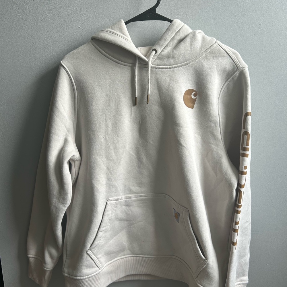 Carhartt Cream Pullover Hoodie with Ribbed Cuffs